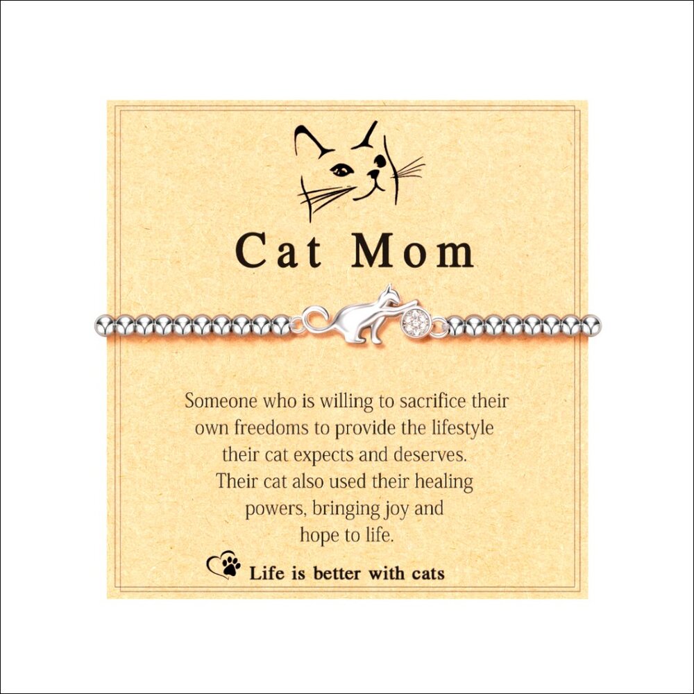 Stainless Steel Cat Charm Bracelet with Gift Card